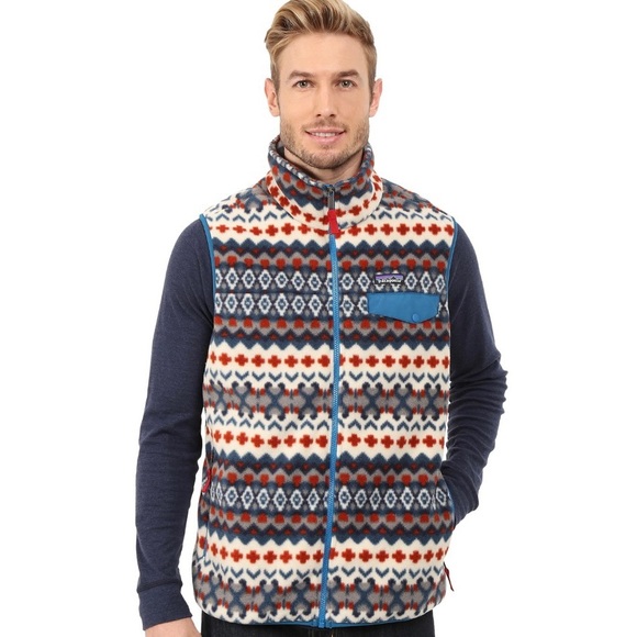 Patagonia Other - LIKE NEW Patagonia Synchilla Snap-T Tribal Southwest Red White Blue Pattern Vest